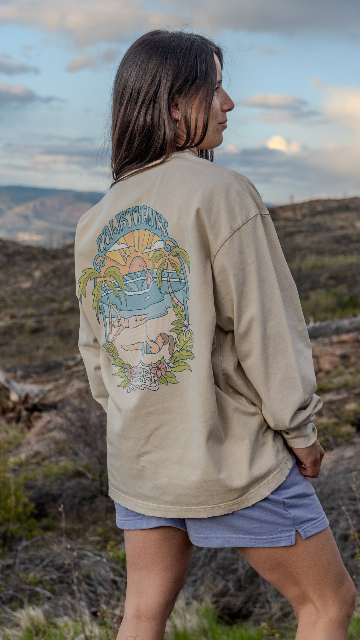 Calisthenics Beach Vacay Oversized Long Sleeve T-Shirt Beige