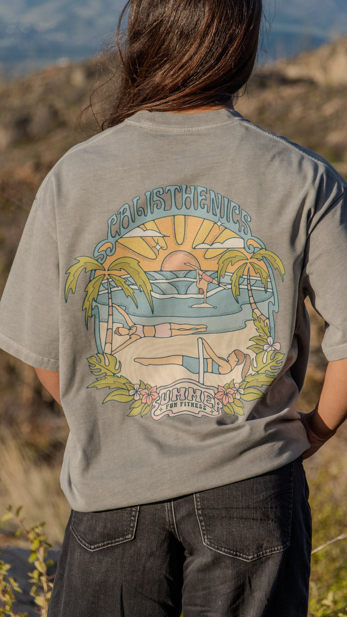Calisthenics Beach Vacay Oversized Washed T-Shirt Grey