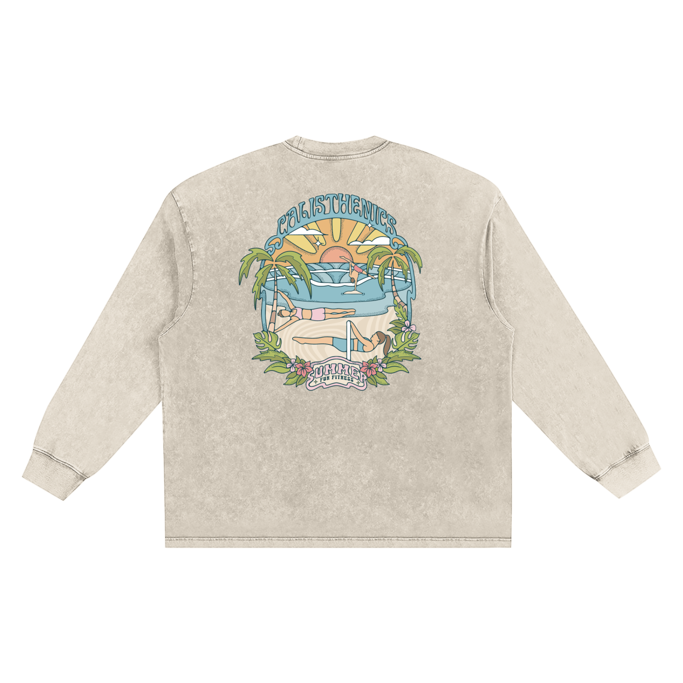 Calisthenics Beach Vacay Oversized Long Sleeve T-Shirt Beige