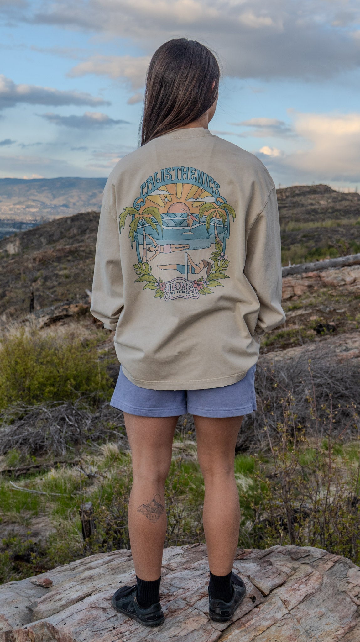Calisthenics Beach Vacay Oversized Long Sleeve T-Shirt Beige