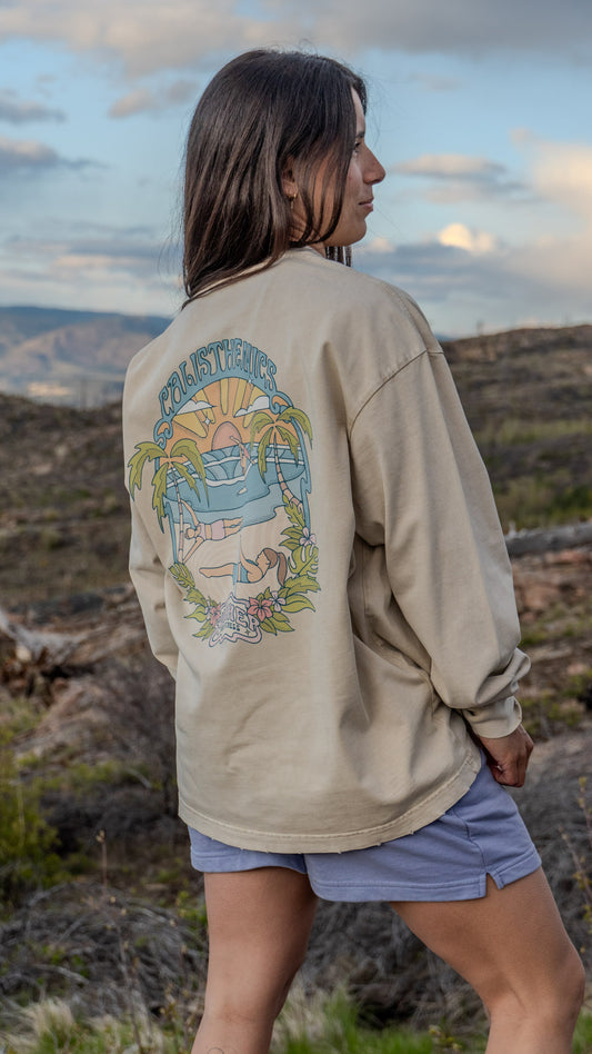 Calisthenics Beach Vacay Oversized Long Sleeve T-Shirt Beige