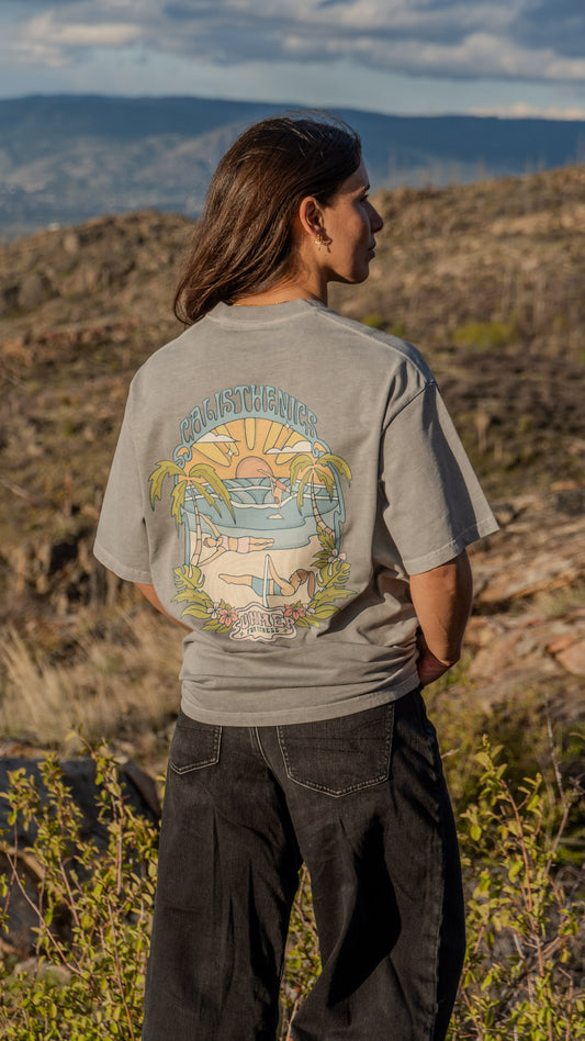 Calisthenics Beach Vacay Oversized Washed T-Shirt Grey