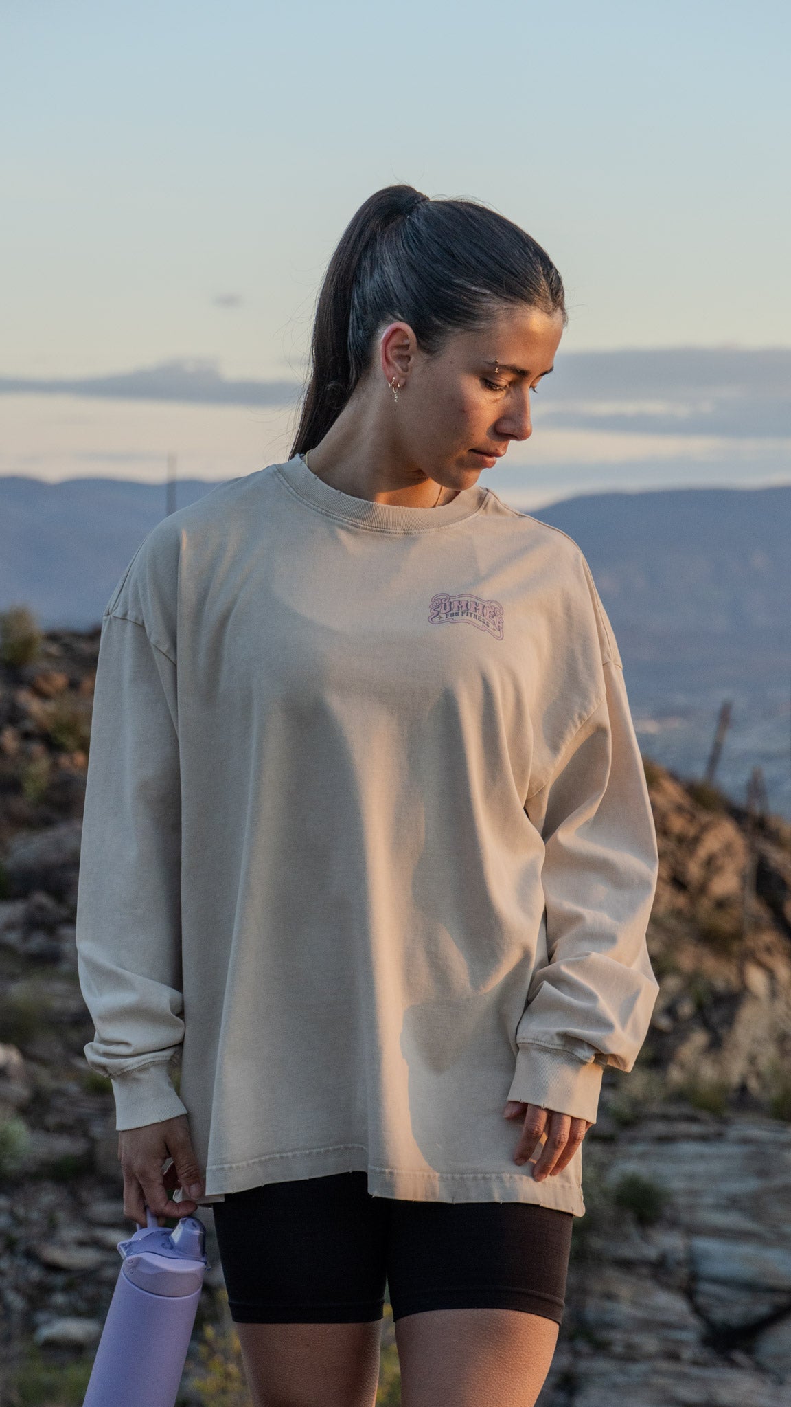 Calisthenics Women Oversized Long Sleeve T-Shirt Beige